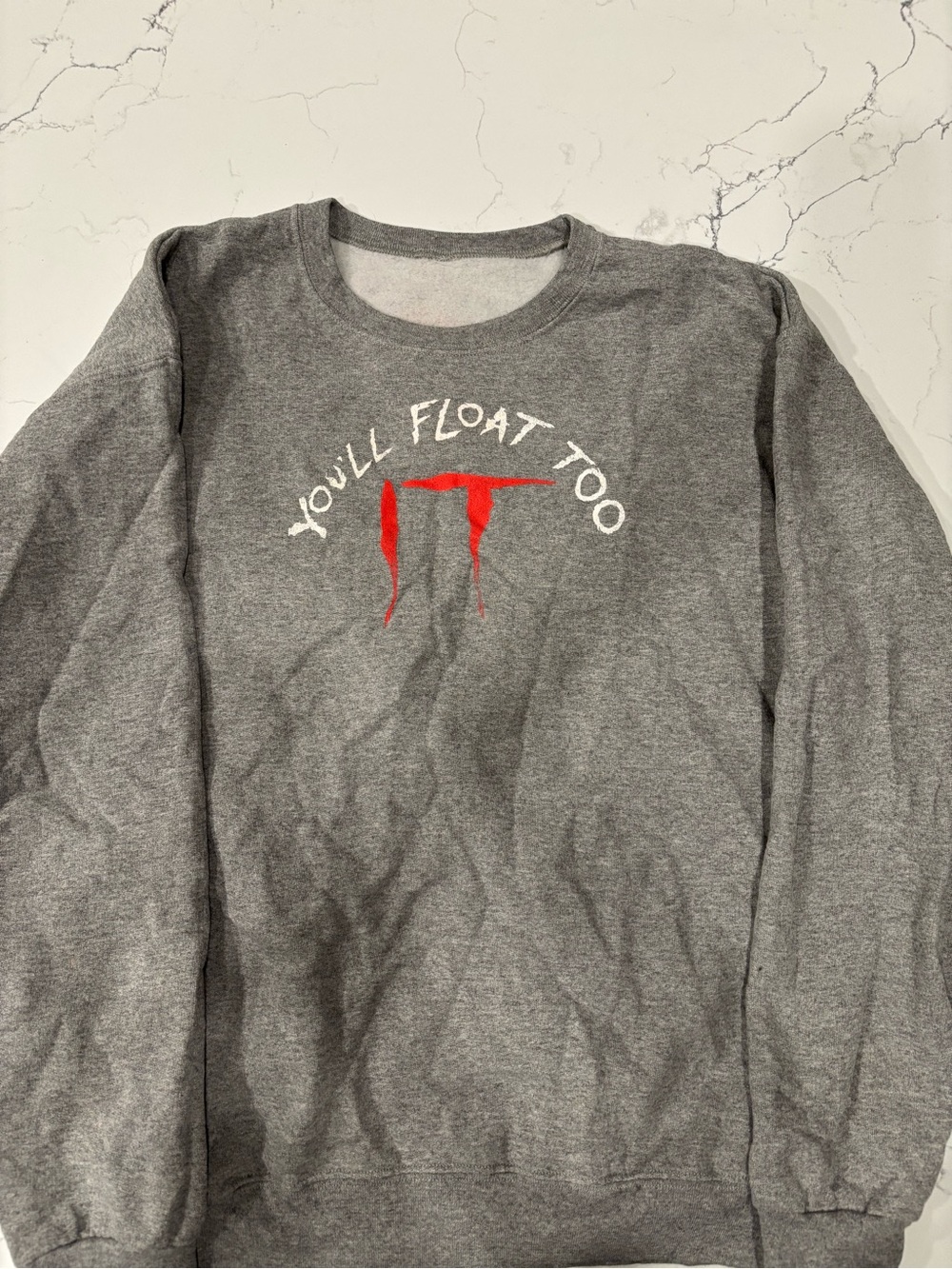 IT Gray "You'll Float Too" Graphic Sweatshirt - Red Accent